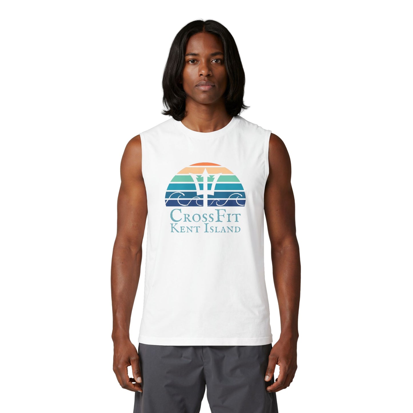 CrossFit Kent Island Muscle Tank — Retro Sunset Logo Fitness Tank