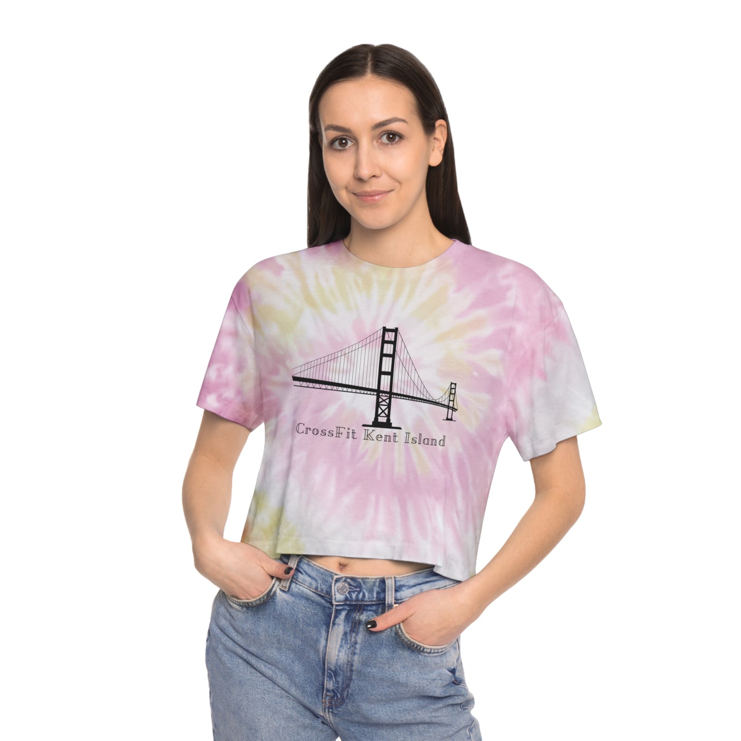 CrossFit Kent Island Tie-Dye Crop Tee — Women's Coastal Blue Workout Top