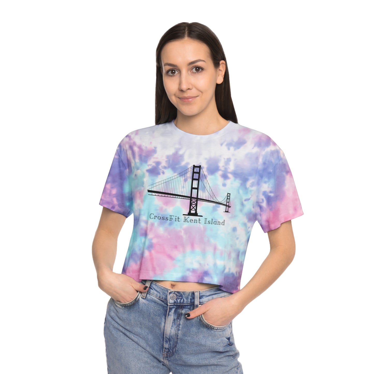 CrossFit Kent Island Tie-Dye Crop Tee — Women's Coastal Blue Workout Top