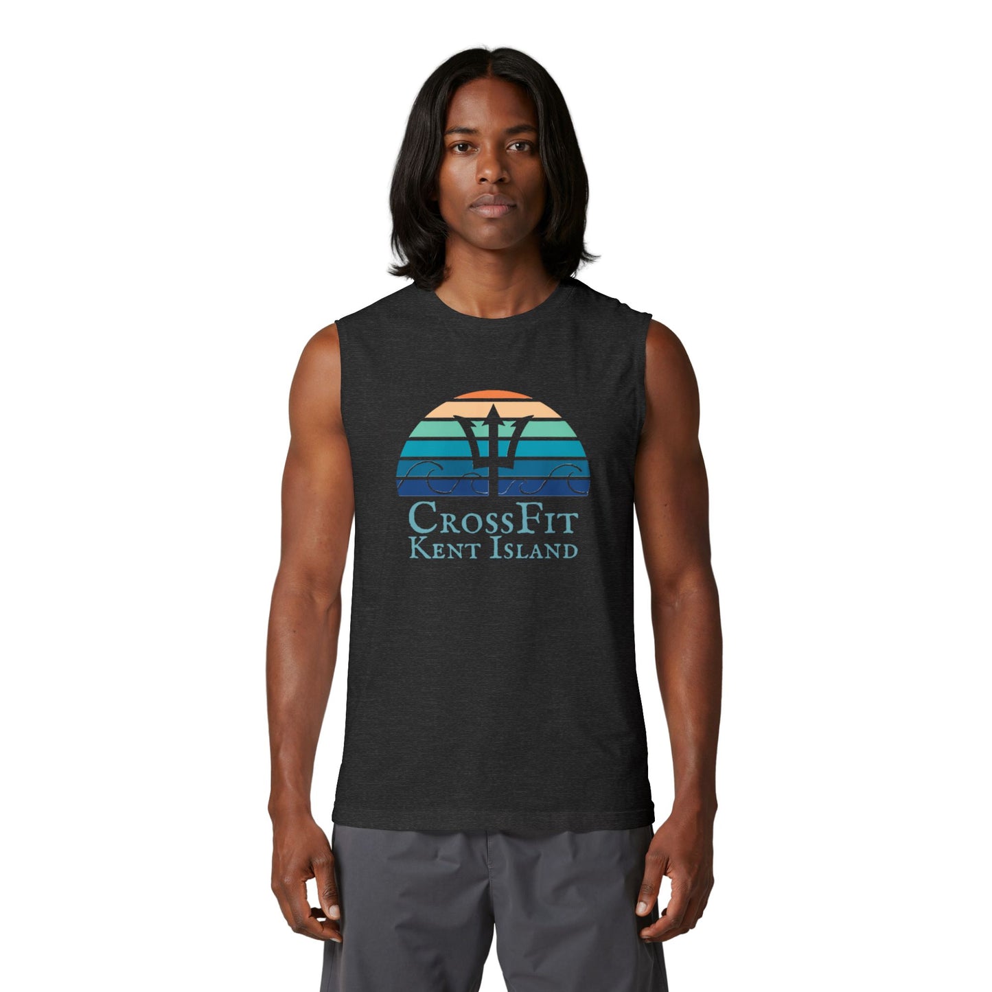 CrossFit Kent Island Muscle Tank — Retro Sunset Logo Fitness Tank