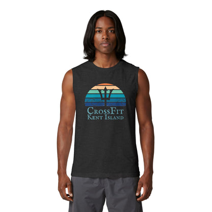 CrossFit Kent Island Muscle Tank — Retro Sunset Logo Fitness Tank