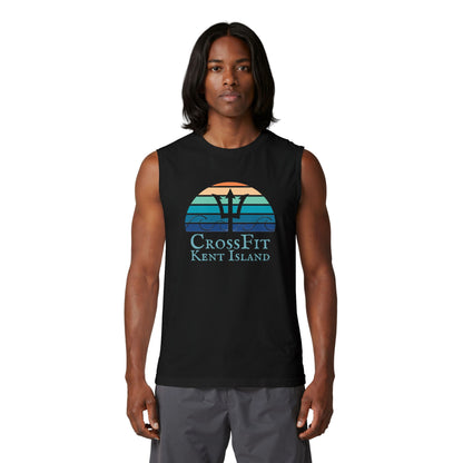 CrossFit Kent Island Muscle Tank — Retro Sunset Logo Fitness Tank